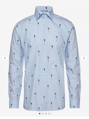 Eton Light Blue Striped Shirt with Blue Floral Motif